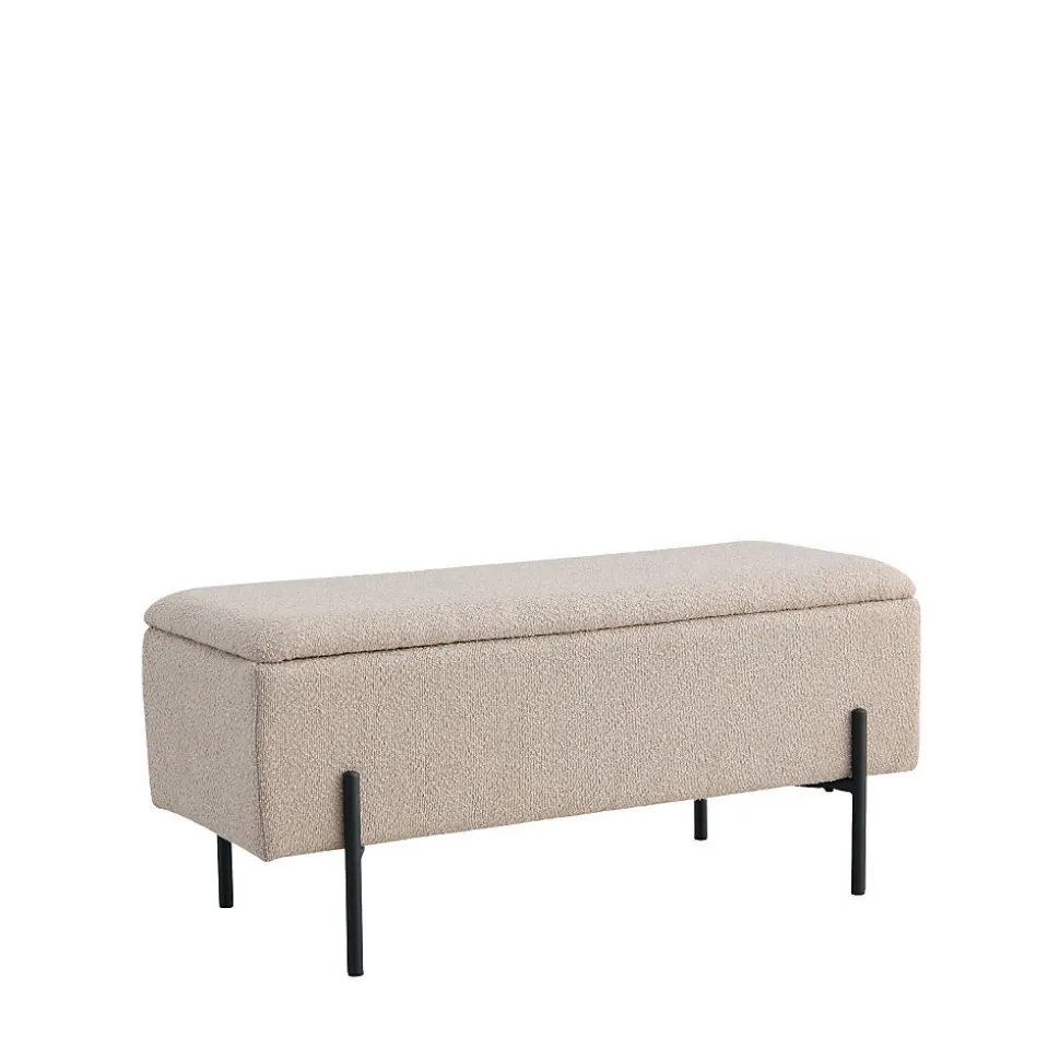 Banc Watford avec Rangement en Tissu Bouclé Beige - Dimensions 95x36,5x43 cm, HN1233