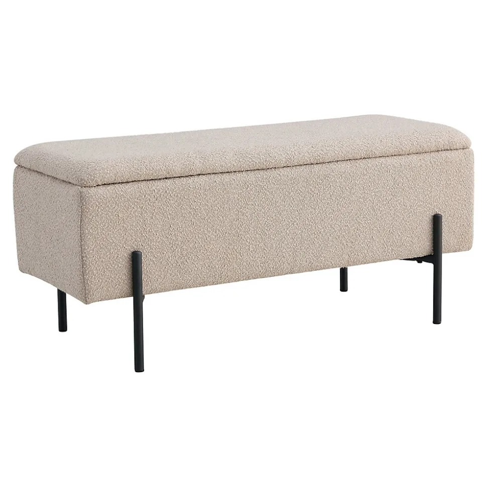 Banc Watford avec Rangement en Tissu Bouclé Beige - Dimensions 95x36,5x43 cm, HN1233