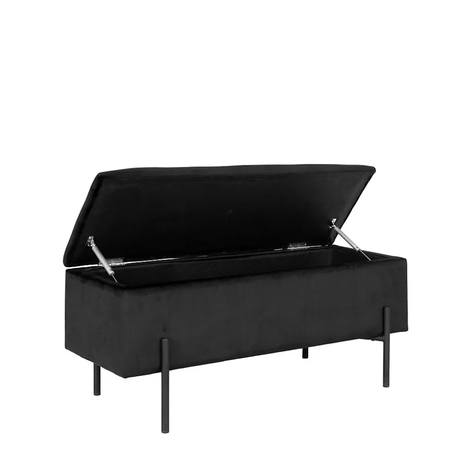 Banc Watford en Velours Noir avec Rangement Pratique - 95x36,5x43 cm HN1207