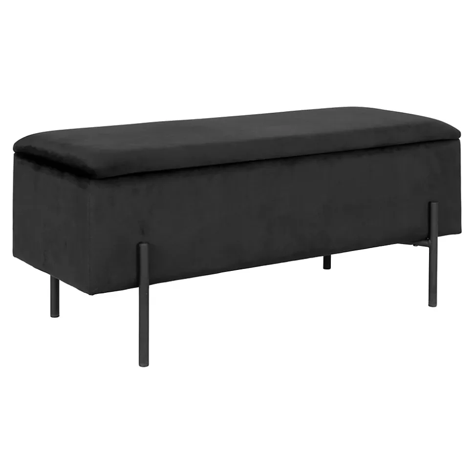 Banc Watford en Velours Noir avec Rangement Pratique - 95x36,5x43 cm HN1207