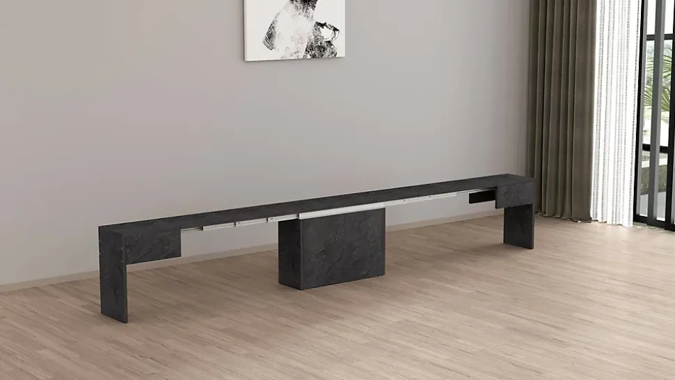 Banc Yutu, Siège pour table à manger, Banc simple extensible, 290x25h45 cm, Ardoise