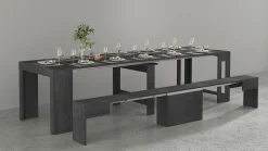 Banc Yutu, Siège pour table à manger, Banc simple extensible, 290x25h45 cm, Ardoise