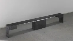 Banc Yutu, Siège pour table à manger, Banc simple extensible, 290x25h45 cm, Ardoise