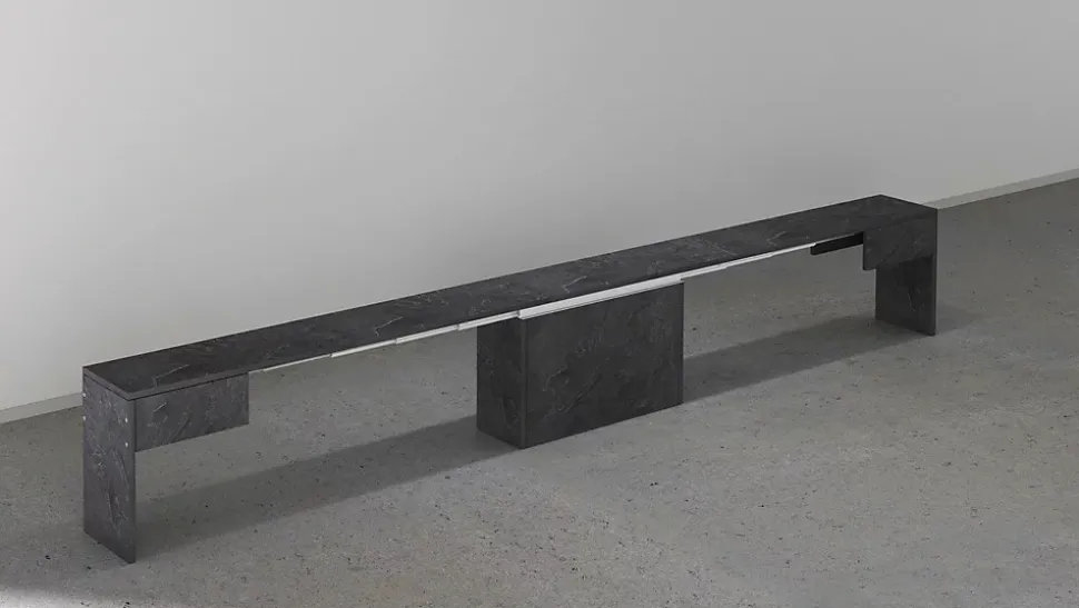 Banc Yutu, Siège pour table à manger, Banc simple extensible, 290x25h45 cm, Ardoise