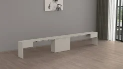 Banc Yutu, Siège pour table à manger, Banc simple extensible, 290x25h45 cm, Blanc