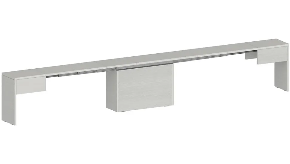 Banc Yutu, Siège pour table à manger, Banc simple extensible, 290x25h45 cm, Blanc