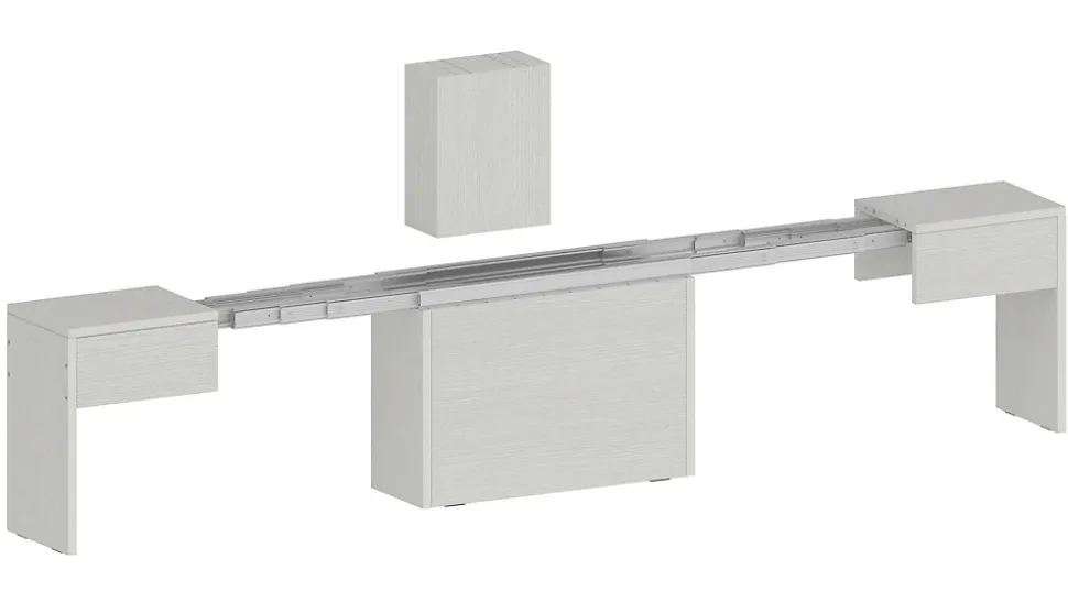 Banc Yutu, Siège pour table à manger, Banc simple extensible, 290x25h45 cm, Blanc