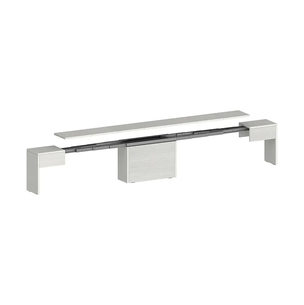 Banc Yutu, Siège pour table à manger, Banc simple extensible, 290x25h45 cm, Blanc