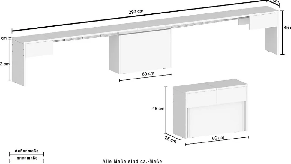 Banc Yutu, Siège pour table à manger, Banc simple extensible, 290x25h45 cm, Gris