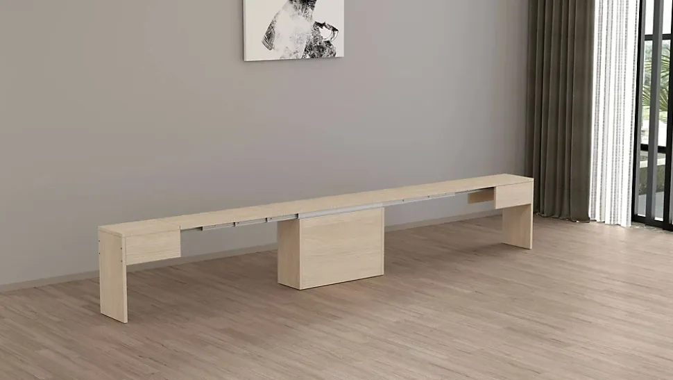 Banc Yutu, Siège pour table à manger, Banc simple extensible, 290x25h45 cm, Olmo