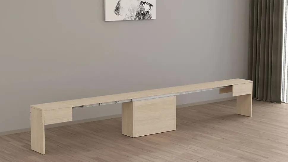 Banc Yutu, Siège pour table à manger, Banc simple extensible, 290x25h45 cm, Olmo