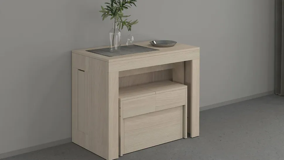 Banc Yutu, Siège pour table à manger, Banc simple extensible, 290x25h45 cm, Olmo