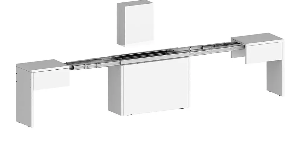 Banc Yutu, Siège pour table à manger, Banc simple extensible, 290x25h45 cm, Blanc brillant