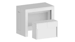 Banc Yutu, Siège pour table à manger, Banc simple extensible, 290x25h45 cm, Blanc brillant