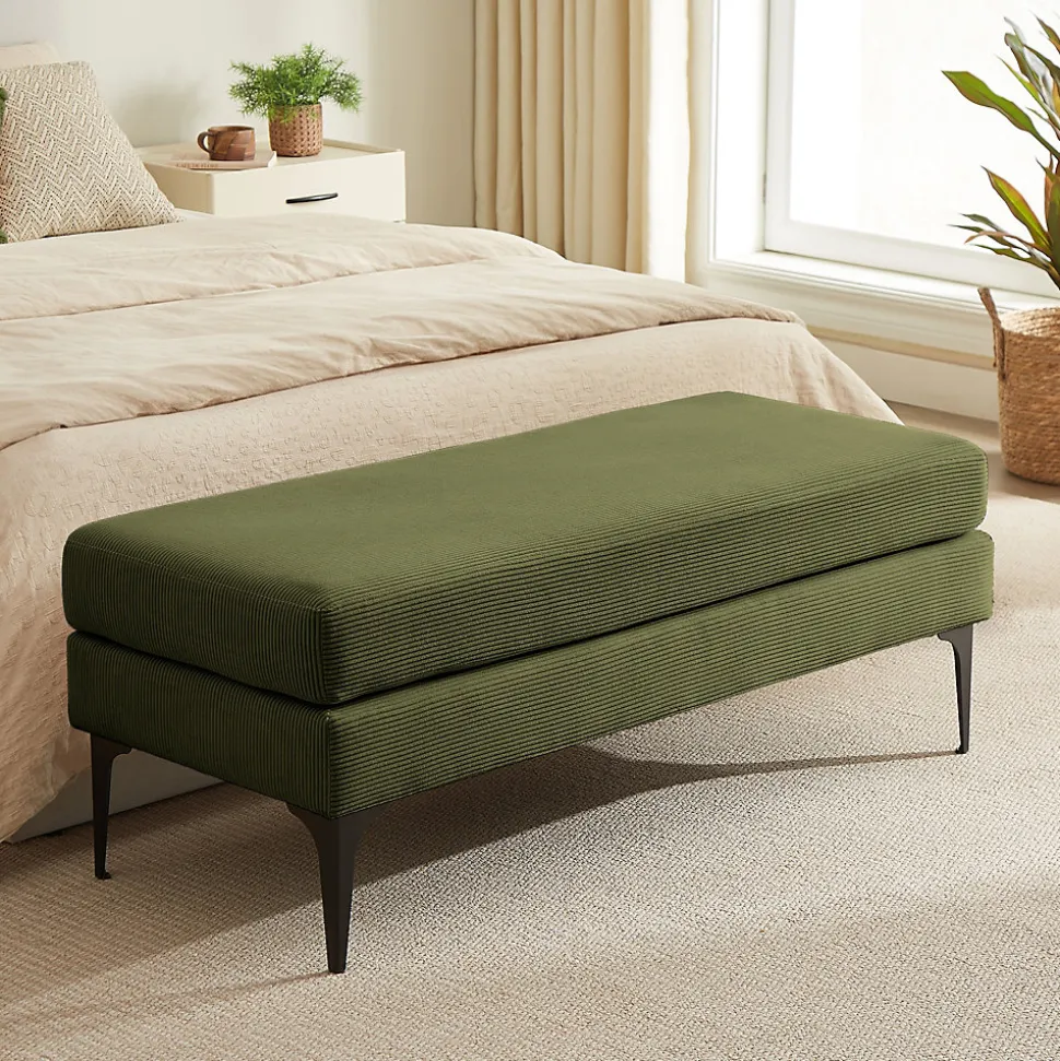 Banc/bout de lit MAX velours côtelé kaki