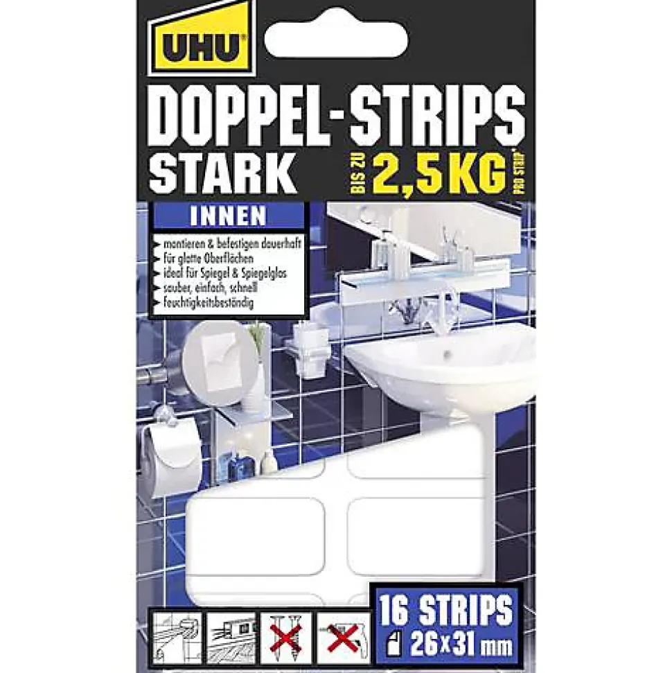 Bandes adhésives double-face UHU 45380 blanc, pastilles 31 mm x 26 mm, pack de 16