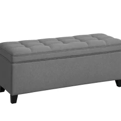 Banquette bout de lit coffre design Chesterfield dim. 120 x 40 x 48 cm tissu gris