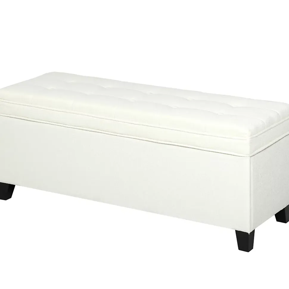 Banquette bout de lit coffre design Chesterfield dim. 120 x 40 x 48 cm tissu écru