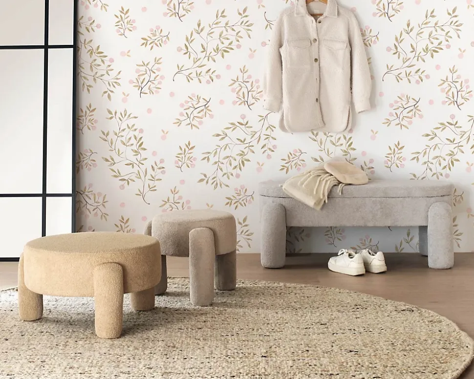 Banquette coffre avec structure et pieds tapissés en boucle gris clair