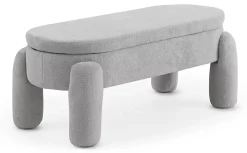 Banquette coffre avec structure et pieds tapissés en boucle gris clair