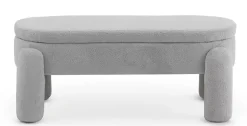 Banquette coffre avec structure et pieds tapissés en boucle gris clair