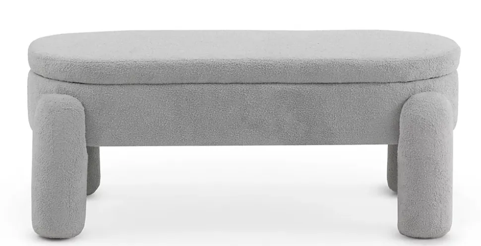 Banquette coffre avec structure et pieds tapissés en boucle gris clair