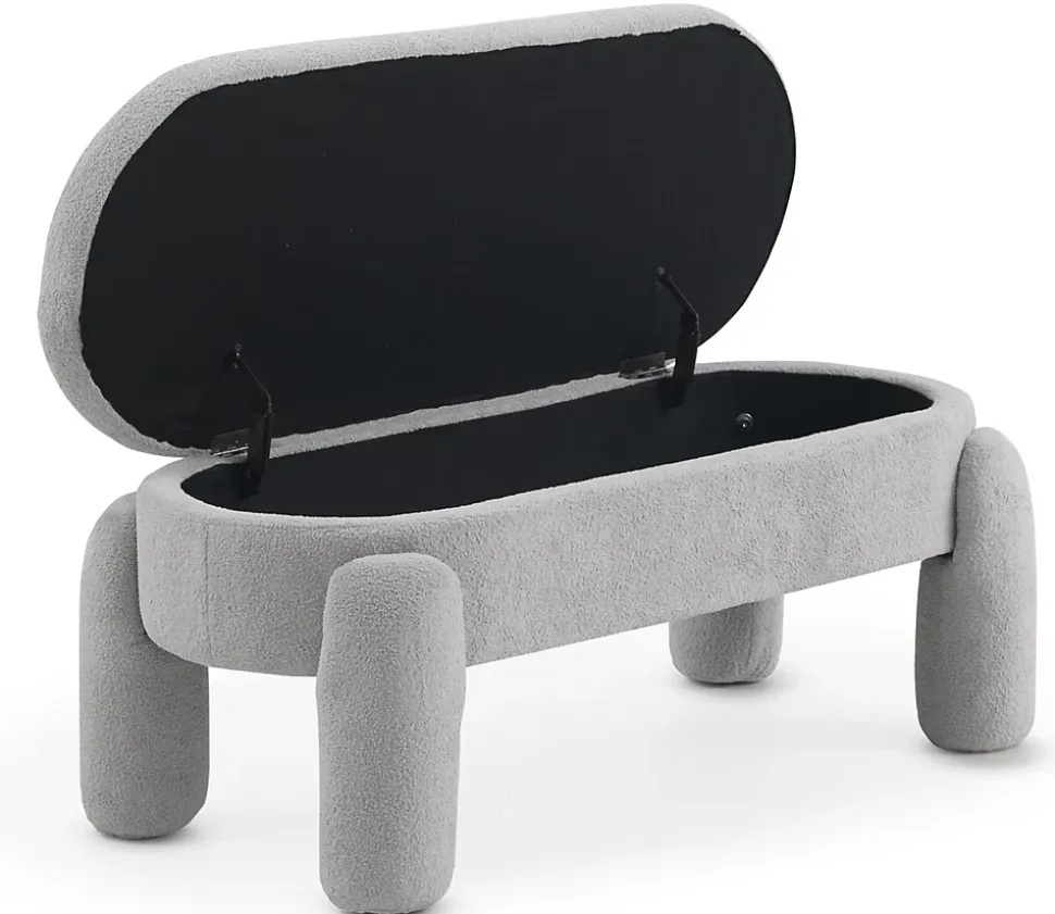 Banquette coffre avec structure et pieds tapissés en boucle gris clair