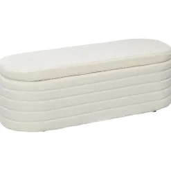 Banquette coffre de rangement 2 en 1 - bout de lit - effet laine bouclé crème