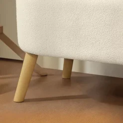 Banquette coffre de rangement style nordique bouclette piètement bois beige clair