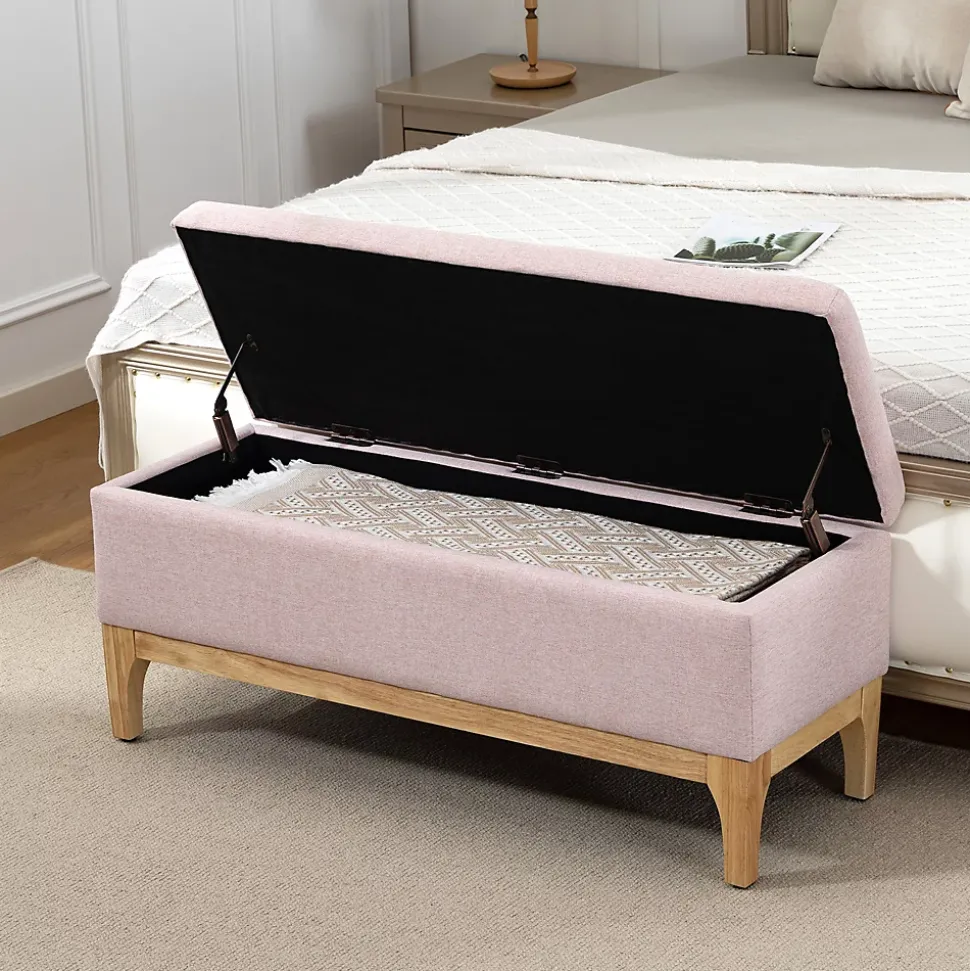 Banquette coffre de rangement 2 en 1 style scandinave dim. 110L x 39l x 45H cm tissu rose