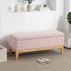 Banquette coffre de rangement 2 en 1 style scandinave dim. 110L x 39l x 45H cm tissu rose