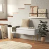 Banquette coffre de rangement 2 en 1 design art déco - piètement épingle acier doré tissu crème