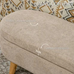 Banquette coffre de rangement 2 en 1 design scandinave dim. 110L x 40l x 43H cm cm piètement bois velours beige