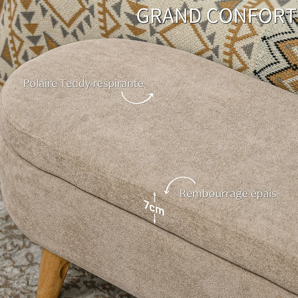 Banquette coffre de rangement 2 en 1 design scandinave dim. 110L x 40l x 43H cm cm piètement bois velours beige