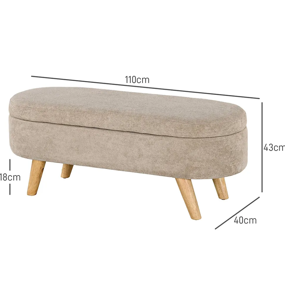 Banquette coffre de rangement 2 en 1 design scandinave dim. 110L x 40l x 43H cm cm piètement bois velours beige