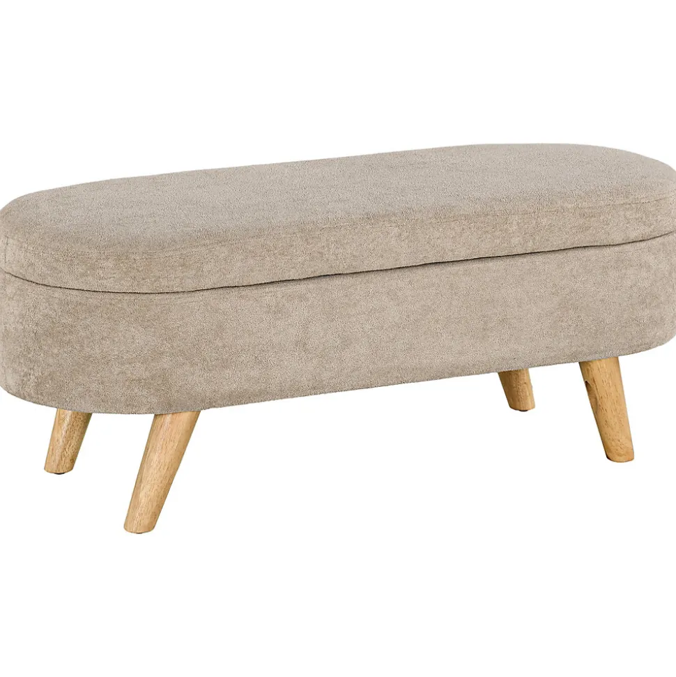 Banquette coffre de rangement 2 en 1 design scandinave dim. 110L x 40l x 43H cm cm piètement bois velours beige