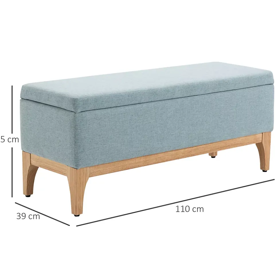 Banquette coffre de rangement 2 en 1 style scandinave dim. 110L x 39l x 45H cm tissu vert d'eau