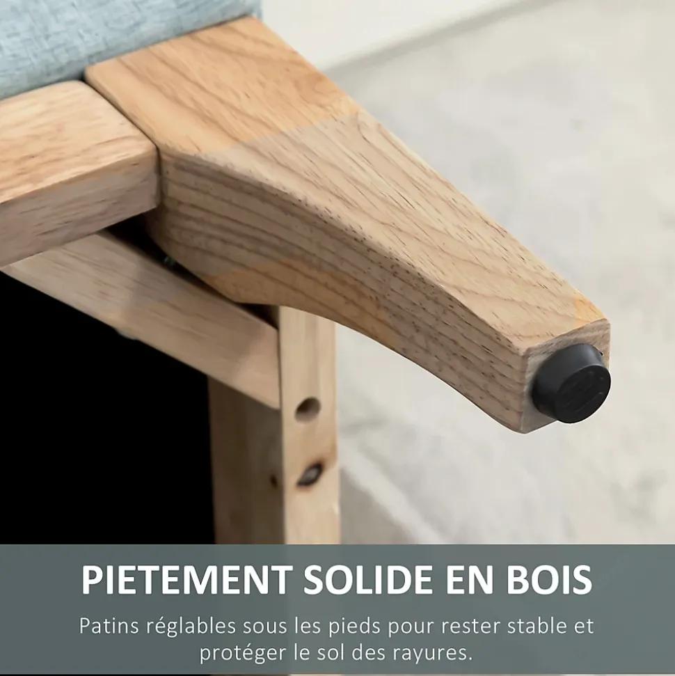 Banquette coffre de rangement 2 en 1 style scandinave dim. 110L x 39l x 45H cm tissu vert d'eau