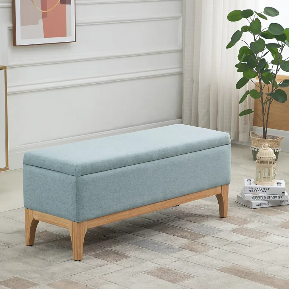 Banquette coffre de rangement 2 en 1 style scandinave dim. 110L x 39l x 45H cm tissu vert d'eau