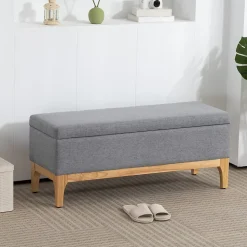 Banquette coffre de rangement 2 en 1 style scandinave dim. 110L x 39l x 45H cm tissu gris