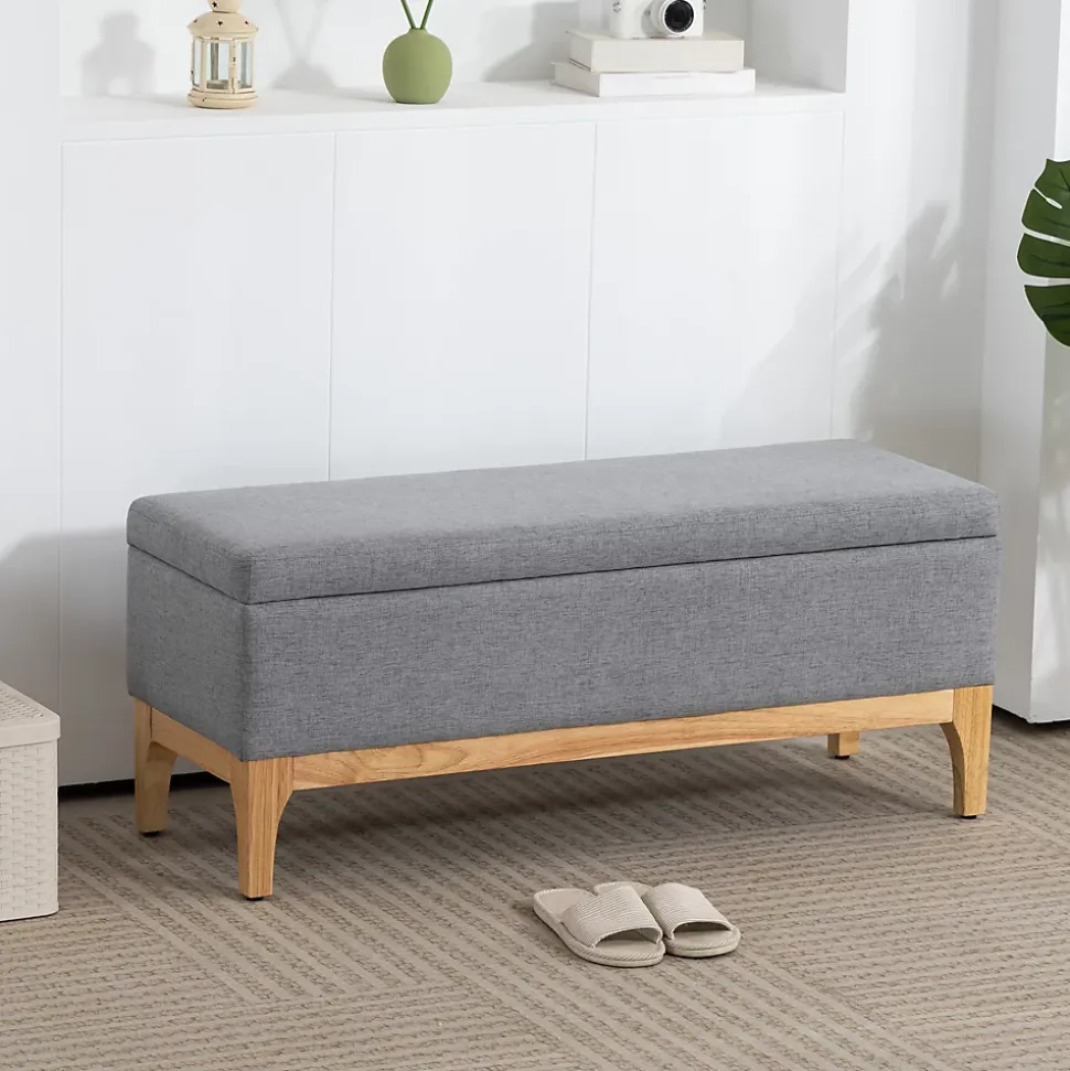 Banquette coffre de rangement 2 en 1 style scandinave dim. 110L x 39l x 45H cm tissu gris