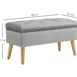 Banquette coffre design scandinave piètement effilé bois assise effet capitonné velours gris