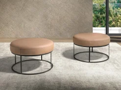 Banquette en cuir marron avec assise rembourrée