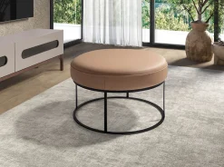 Banquette en cuir marron avec assise rembourrée