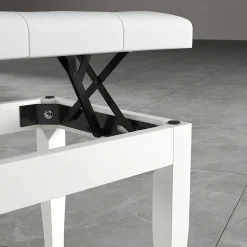 Banquette piano tabouret siege hauteur reglable blanc bois revêtement synthétique