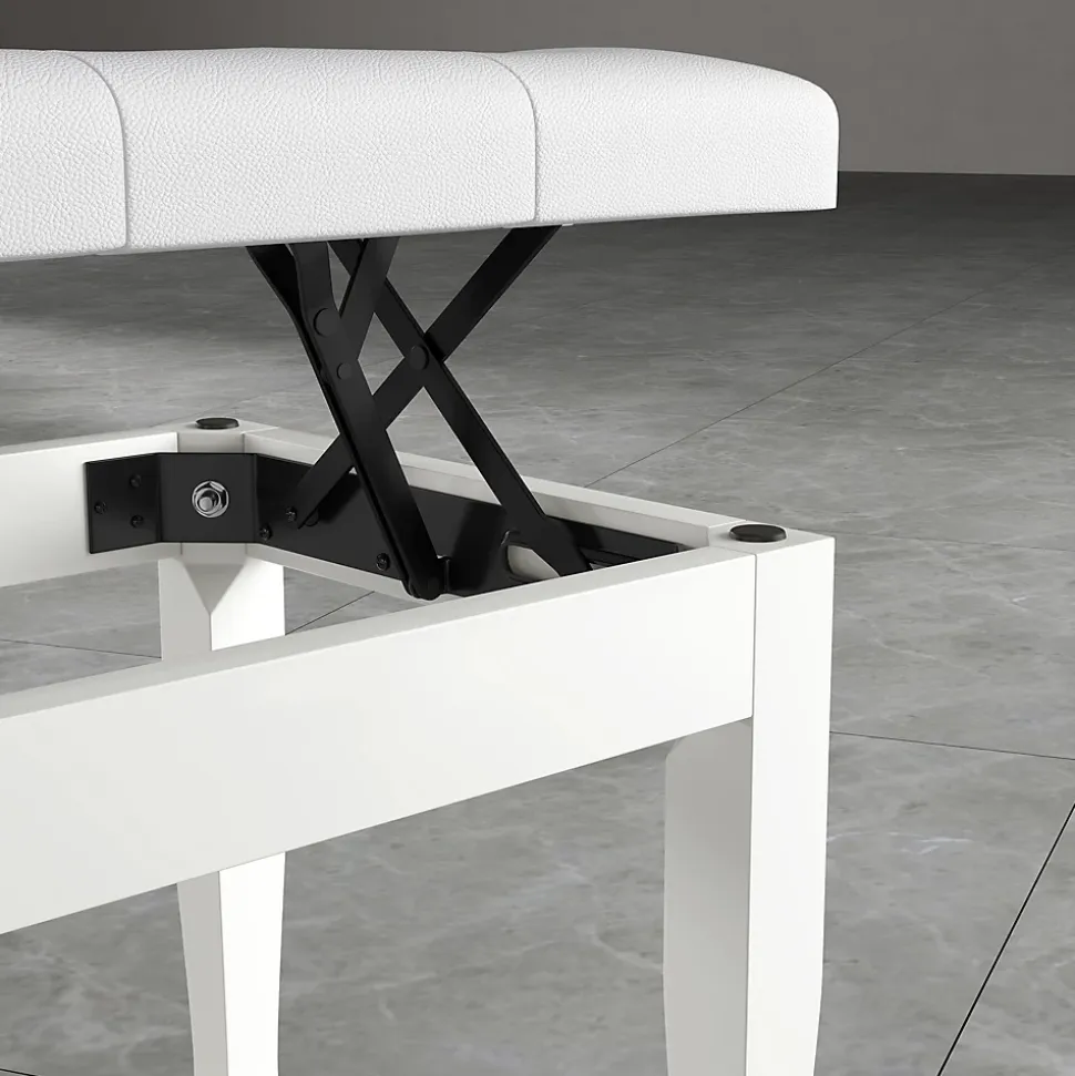 Banquette piano tabouret siege hauteur reglable blanc bois revêtement synthétique