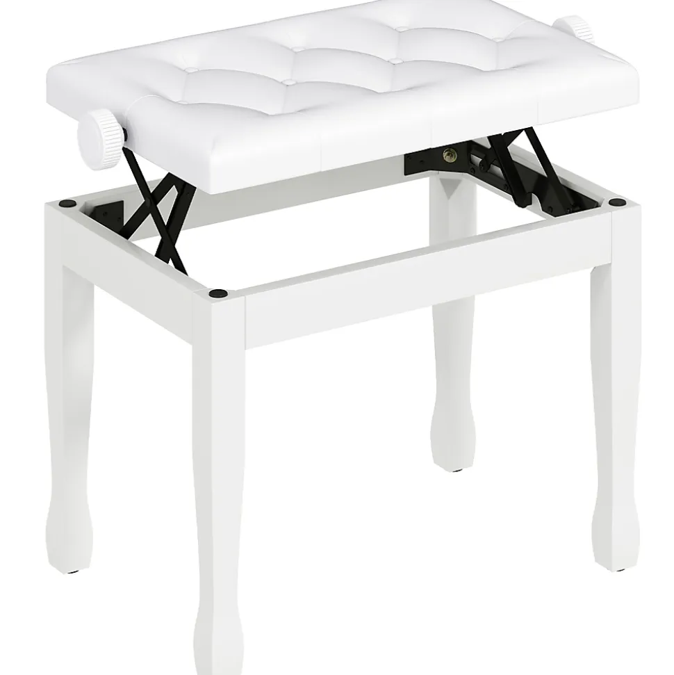 Banquette piano tabouret siege hauteur reglable blanc bois revêtement synthétique