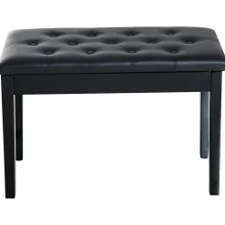 Banquette tabouret siège pour piano avec coffre de rangement pied bois caoutchouc assise capitonnée revêtement synthétique noir