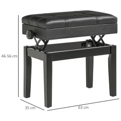 Banquette tabouret siège pour piano coffre intégré hauteur réglable bois hévéa assise revêtement synthétique noir