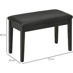 Banquette tabouret siège pour piano avec coffre de rangement pied bois hévéa revêtement synthétique noir